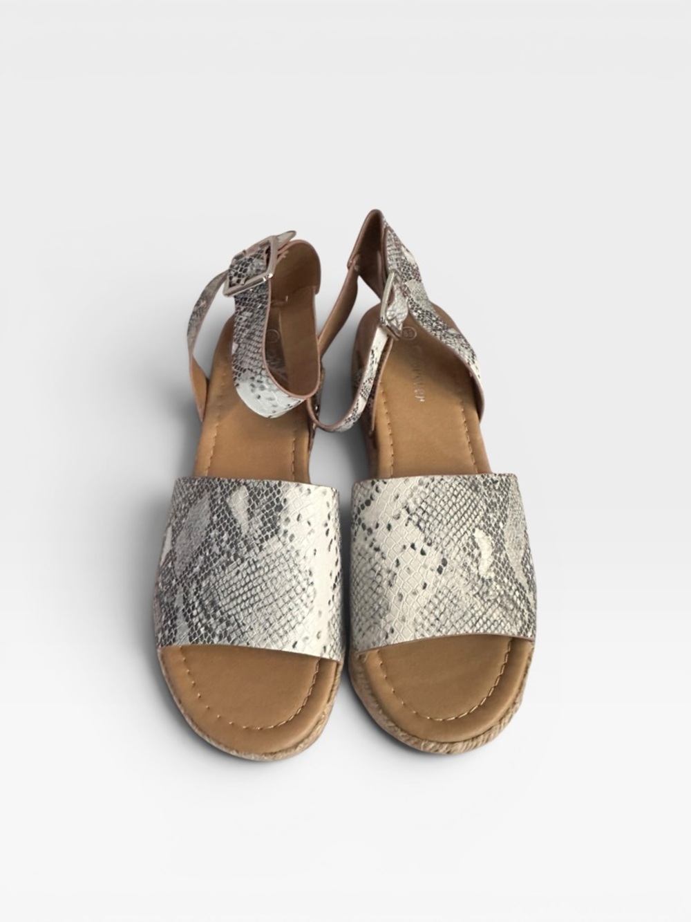 Snake-Print Ankle-Strap Sandals - Silver